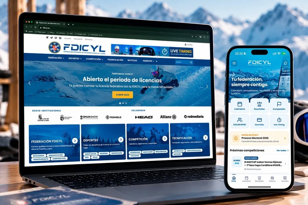 FDICYL en producción con la web en portátil y la PWA/WebAPP en móvil.
