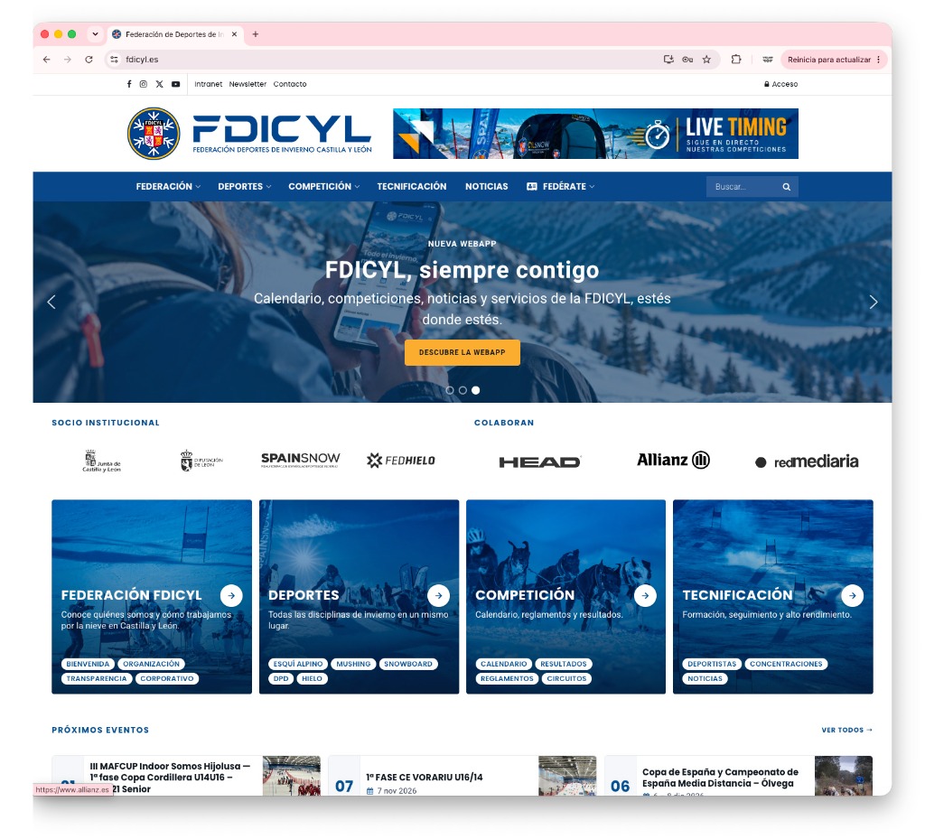Nueva web de FDICYL tras el rediseño del ecosistema digital.